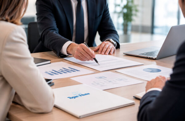 dirección juridica empresa reunión con gráficos